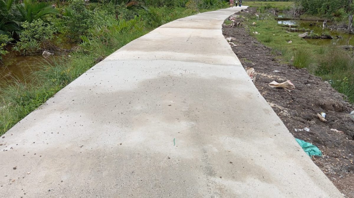 Jalan Rabat Beton di RT 08, Dusun Bahari, Desa Kuala Simbur, Selasa (10/9/24). FOTO : bj